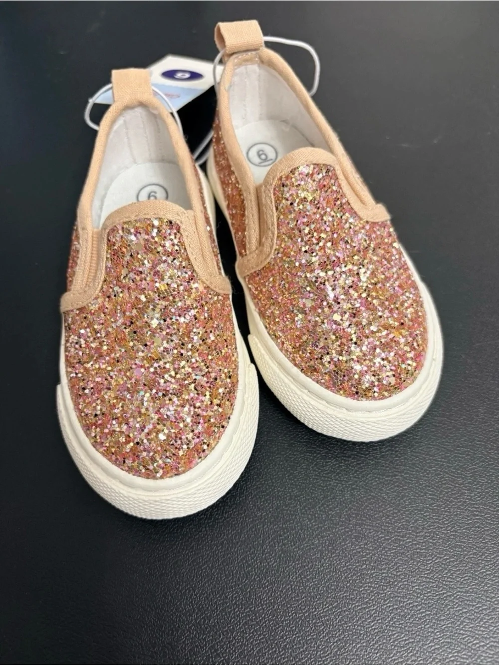 Cat & Jack Girls' Glitter Slip-On Sneakers - Rose Gold